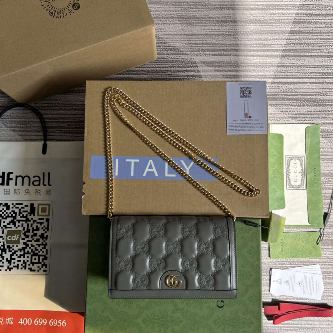 Gucci 723787 GG Matelass¨¦ Chain Wallet Grey