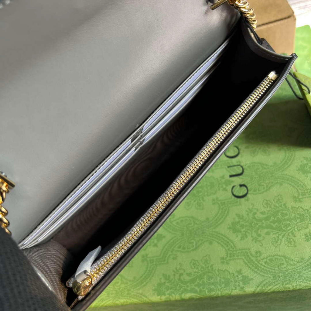 Gucci 723787 GG Matelass¨¦ Chain Wallet Grey
