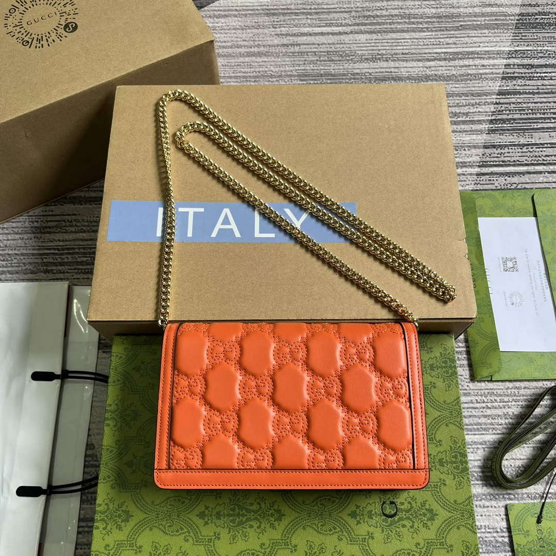 Gucci 723787 GG Matelass¨¦ Chain Wallet Orange