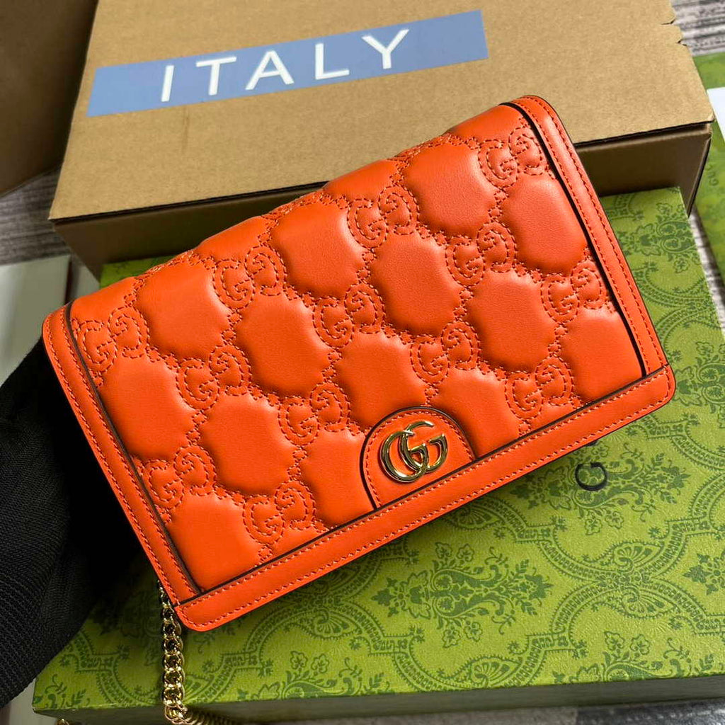 Gucci 723787 GG Matelass¨¦ Chain Wallet Orange