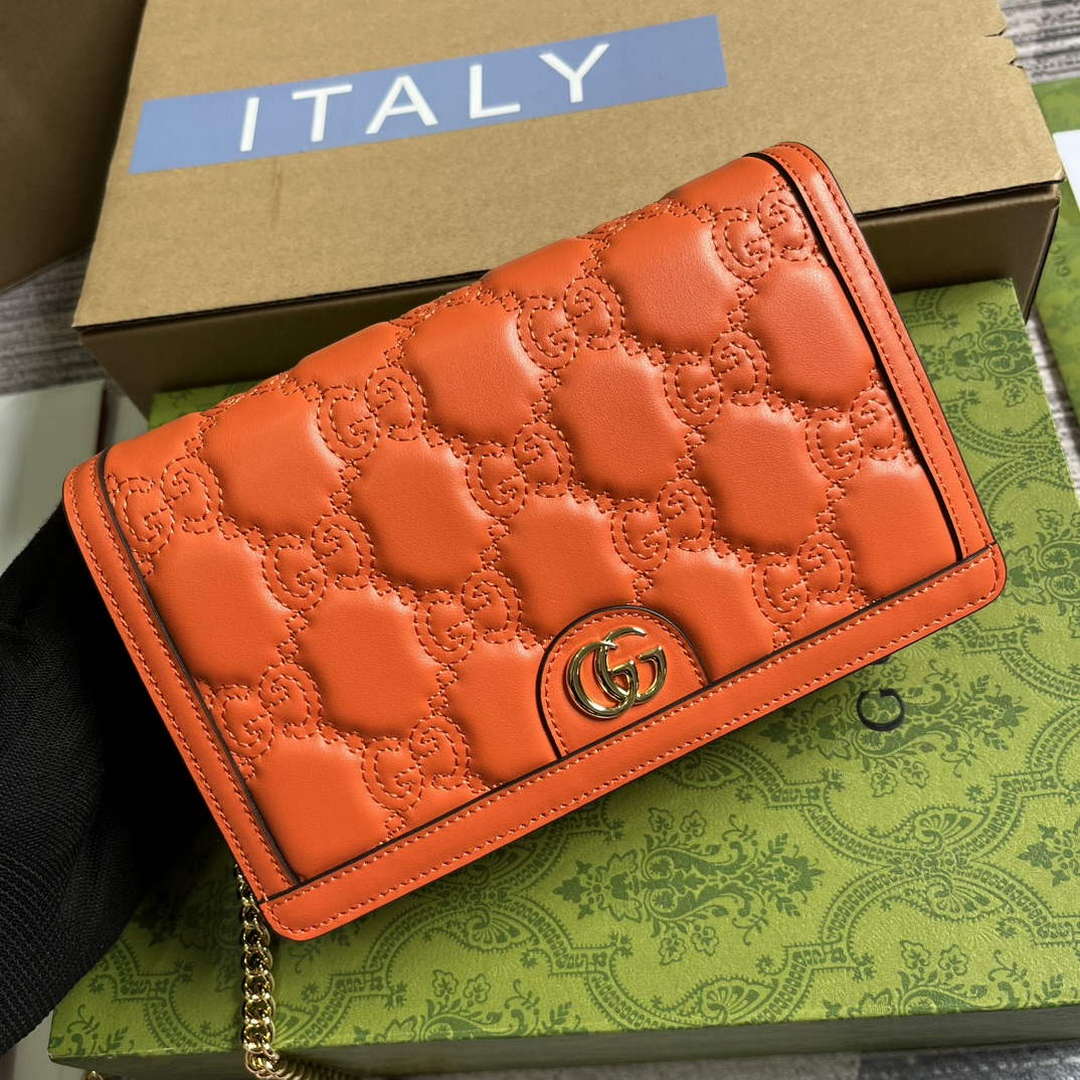 Gucci 723787 GG Matelass¨¦ Chain Wallet Orange