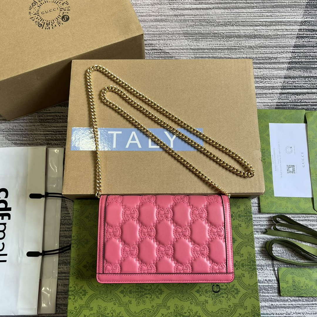 Gucci 723787 GG Matelass¨¦ Chain Wallet Rose pink