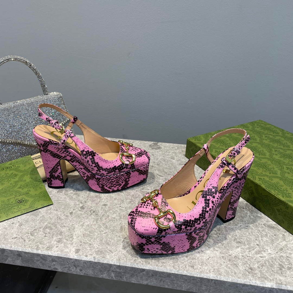 Gucci 723837 Women's python print high heel pump G66745