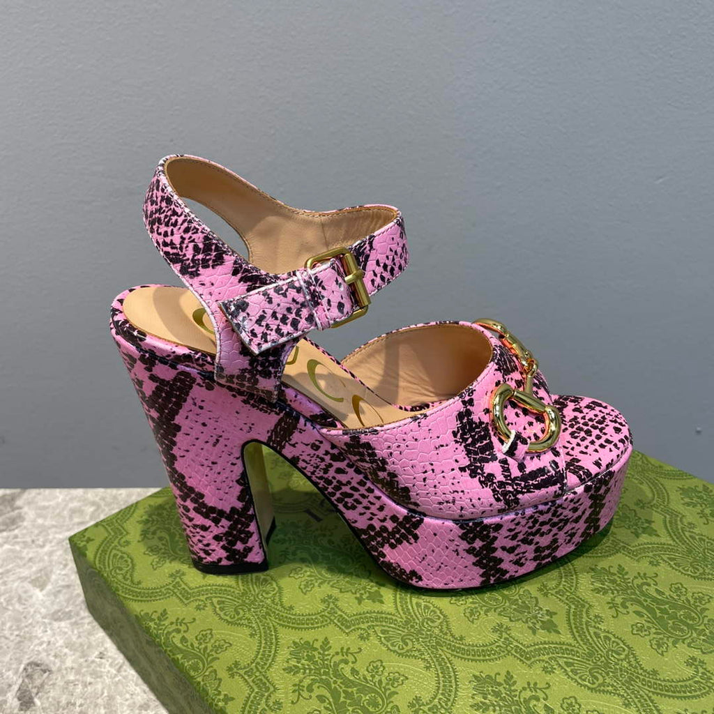 Gucci 723838 Women's python print high heel pump G66752