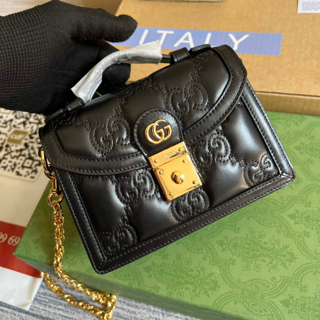 Gucci 724499 GG Matelass¨¦ Small Top Handle Bag Black