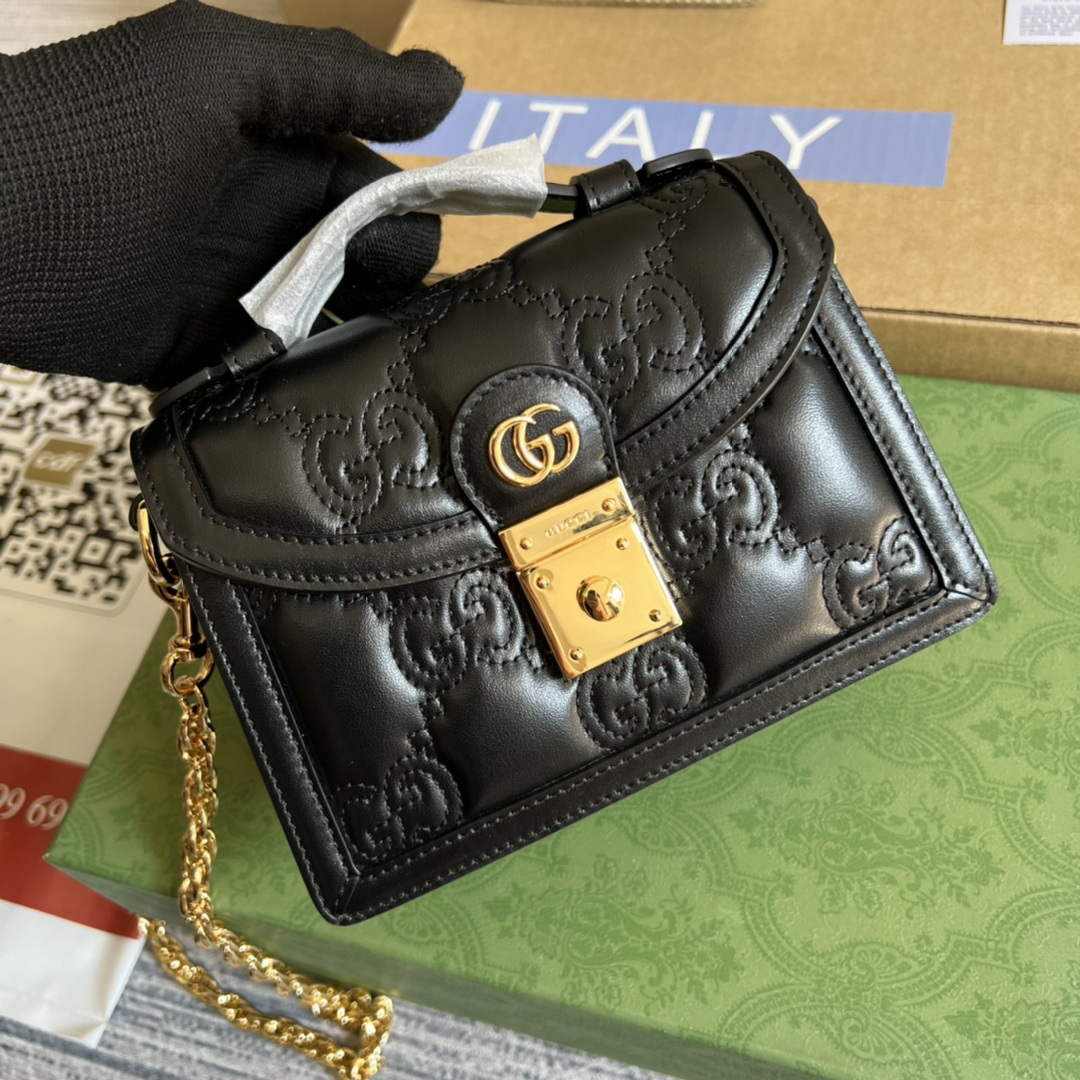 Gucci 724499 GG Matelass¨¦ Small Top Handle Bag Black
