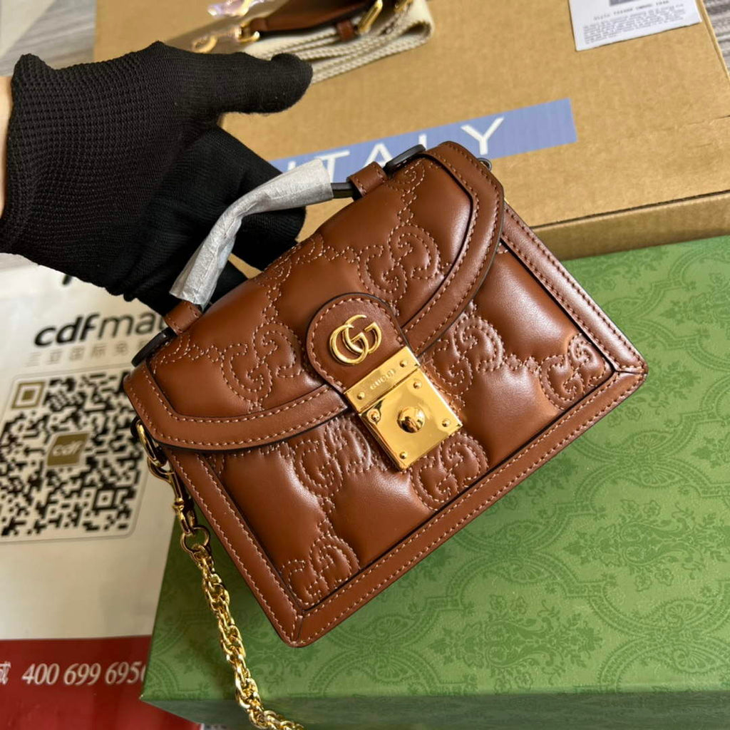 Gucci 724499 GG Matelass¨¦ Small Top Handle Bag Brown