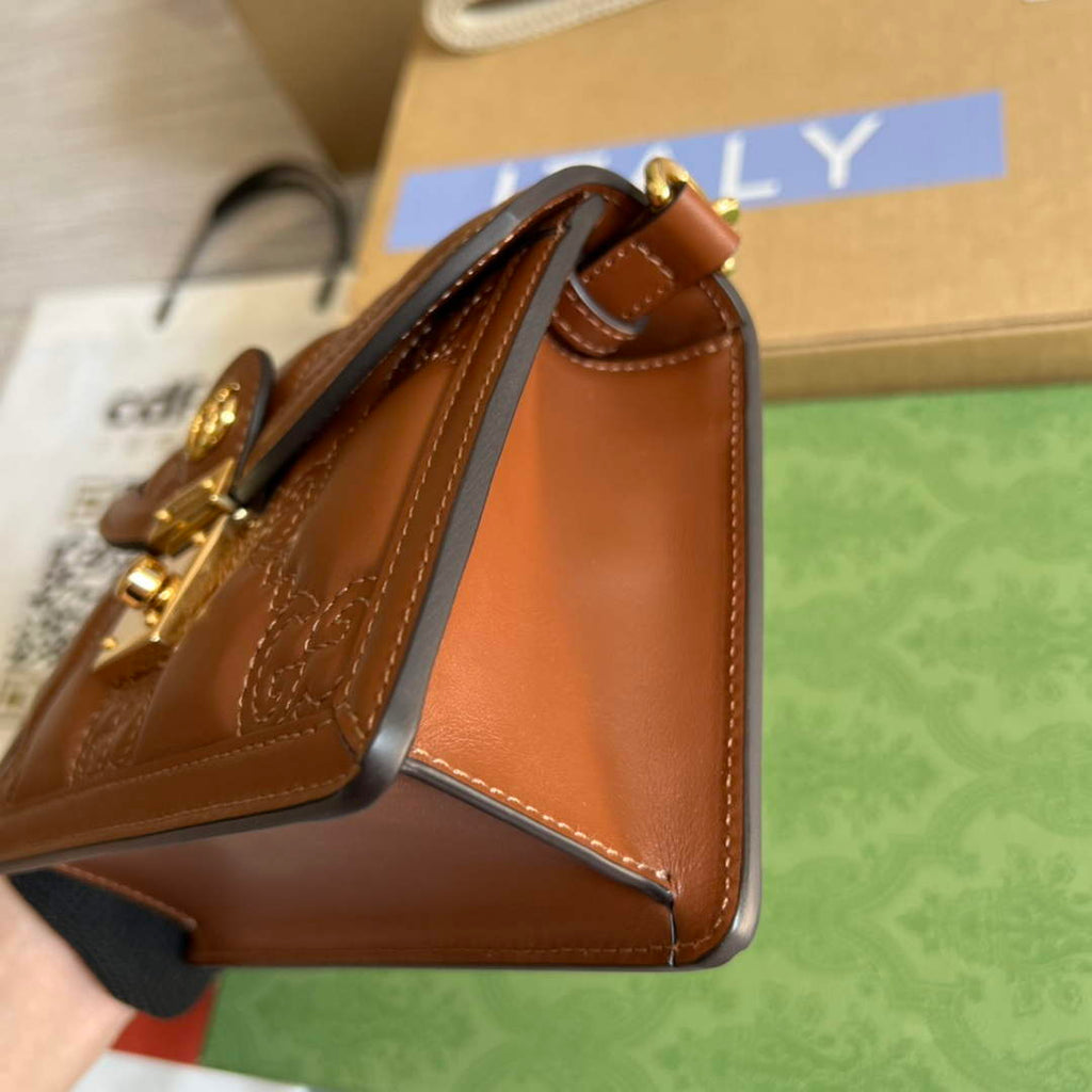 Gucci 724499 GG Matelass¨¦ Small Top Handle Bag Brown