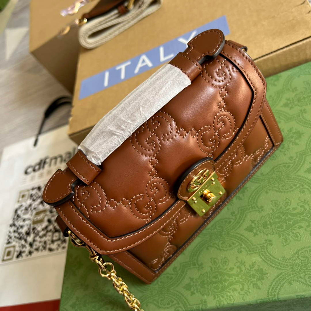 Gucci 724499 GG Matelass¨¦ Small Top Handle Bag Brown