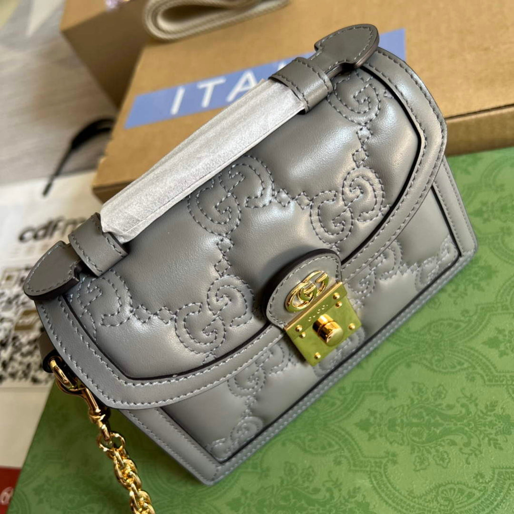 Gucci 724499 GG Matelass¨¦ Small Top Handle Bag Grey