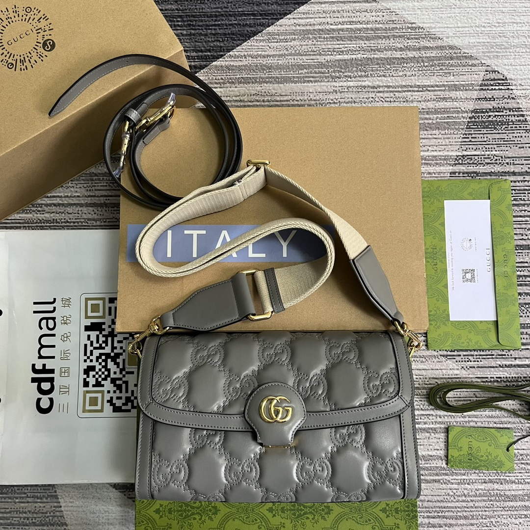 Gucci 724529 GG Matelass¨¦ Small Bag Light grey