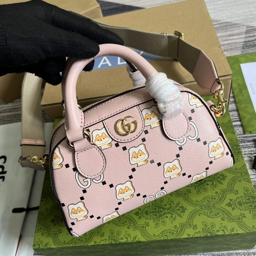 Gucci 724606 Ophidia GG animal print mini bag light pink - Default Title - View 6