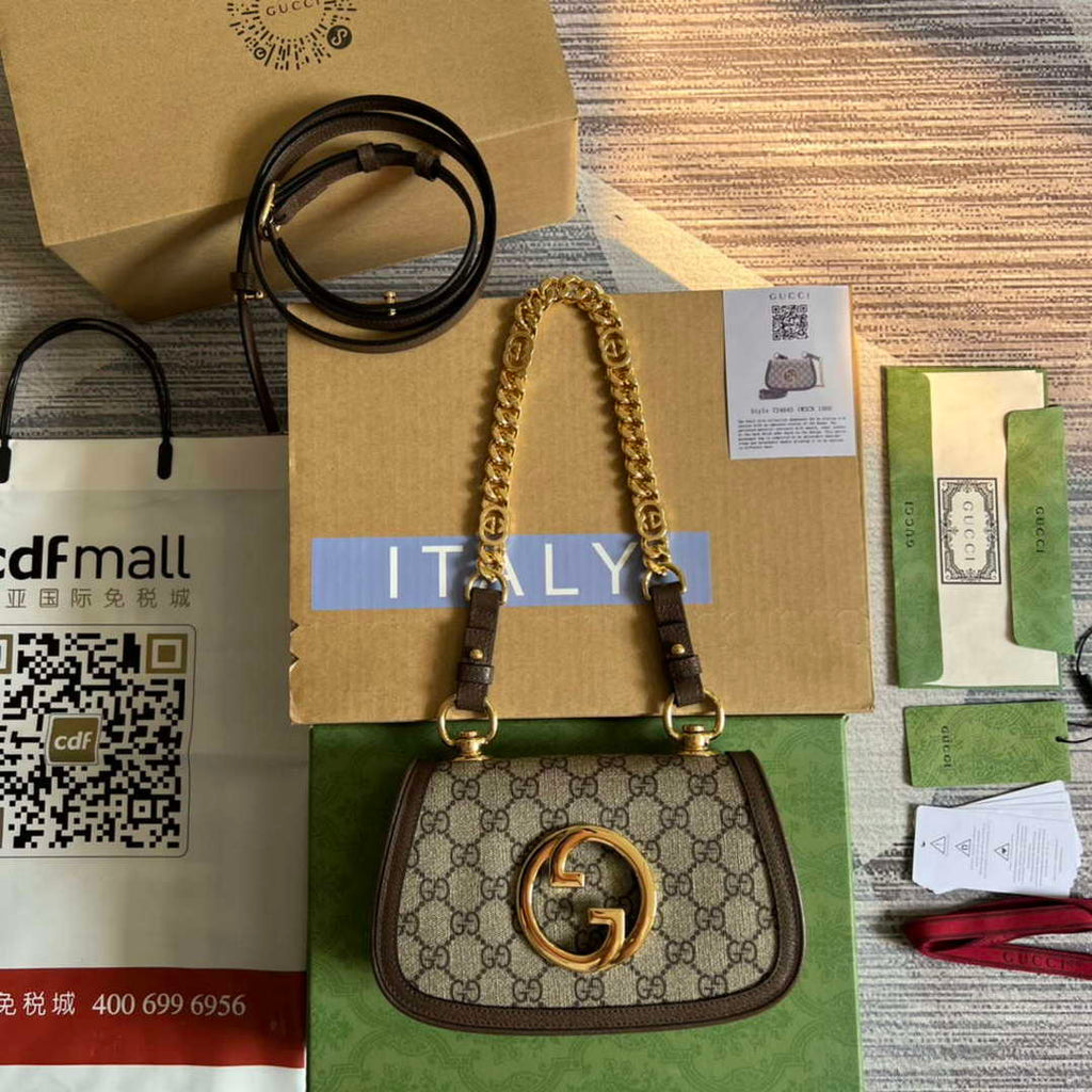 Gucci 724645 Gucci Blondie Mini Shoulder Bag Beige and ebony