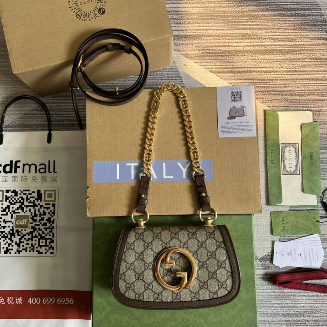 Gucci 724645 Gucci Blondie Mini Shoulder Bag Beige and ebony - Default Title - View 1