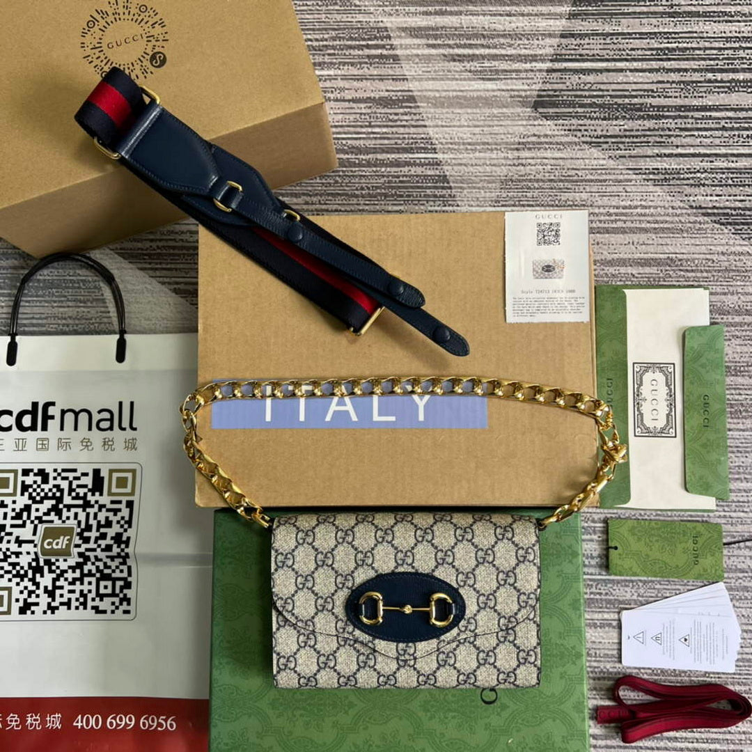Gucci 724713 Gucci Horsebit 1955 mini bag Beige and blue - Default Title - View 1