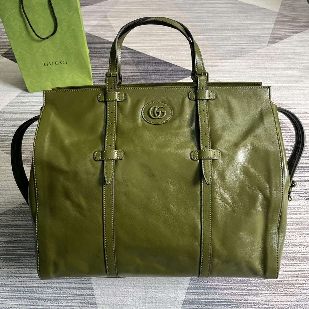 Gucci 725683 Large Tote Bag With Tonal Double G Forest green - Default Title - View 1