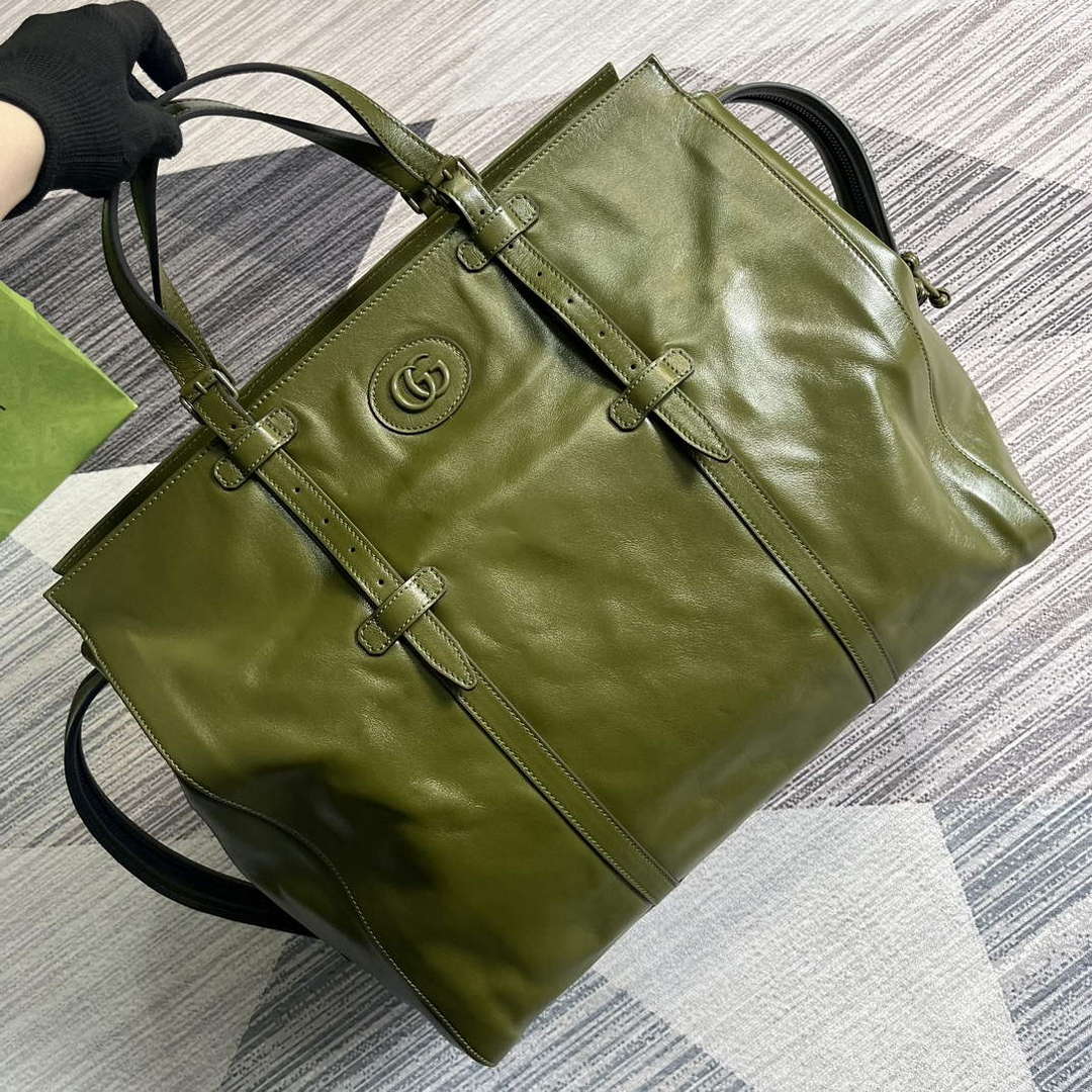 Gucci 725683 Large Tote Bag With Tonal Double G Forest green - Default Title - View 4