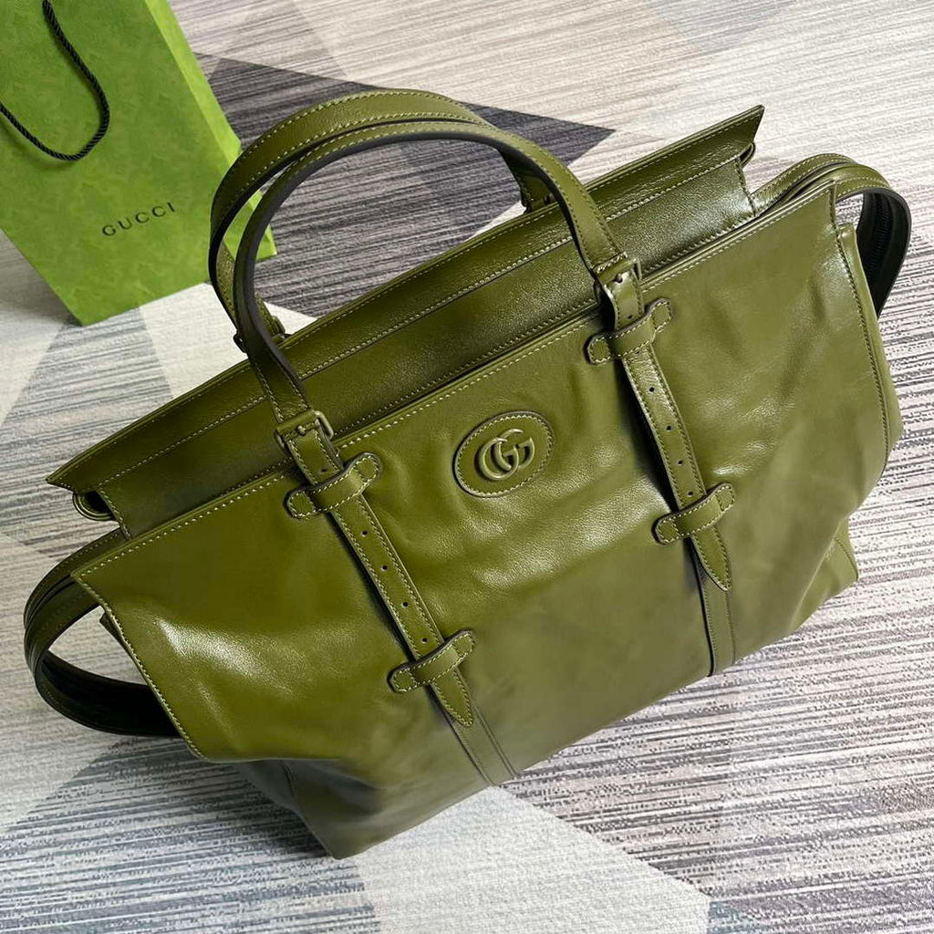 Gucci 725683 Large Tote Bag With Tonal Double G Forest green