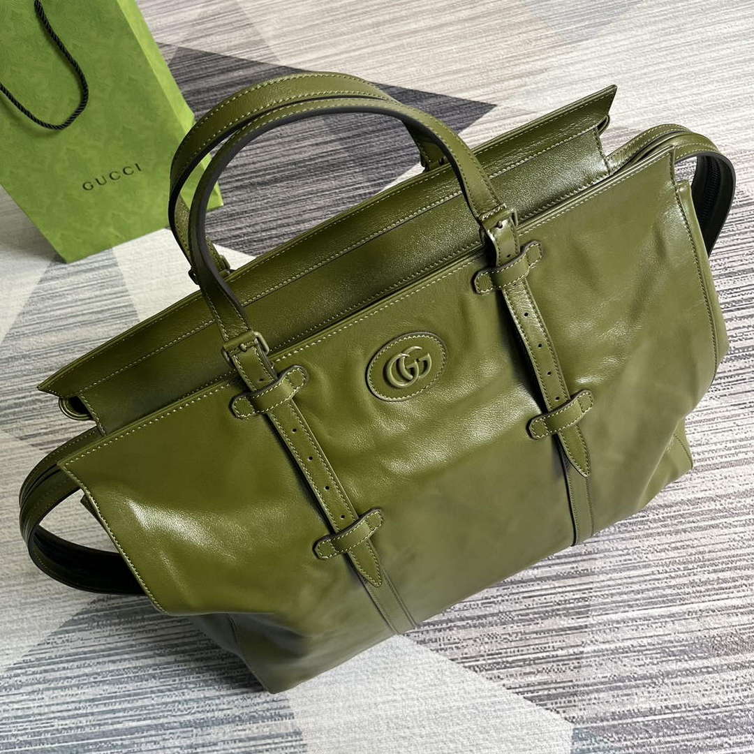 Gucci 725683 Large Tote Bag With Tonal Double G Forest green - Default Title - View 5