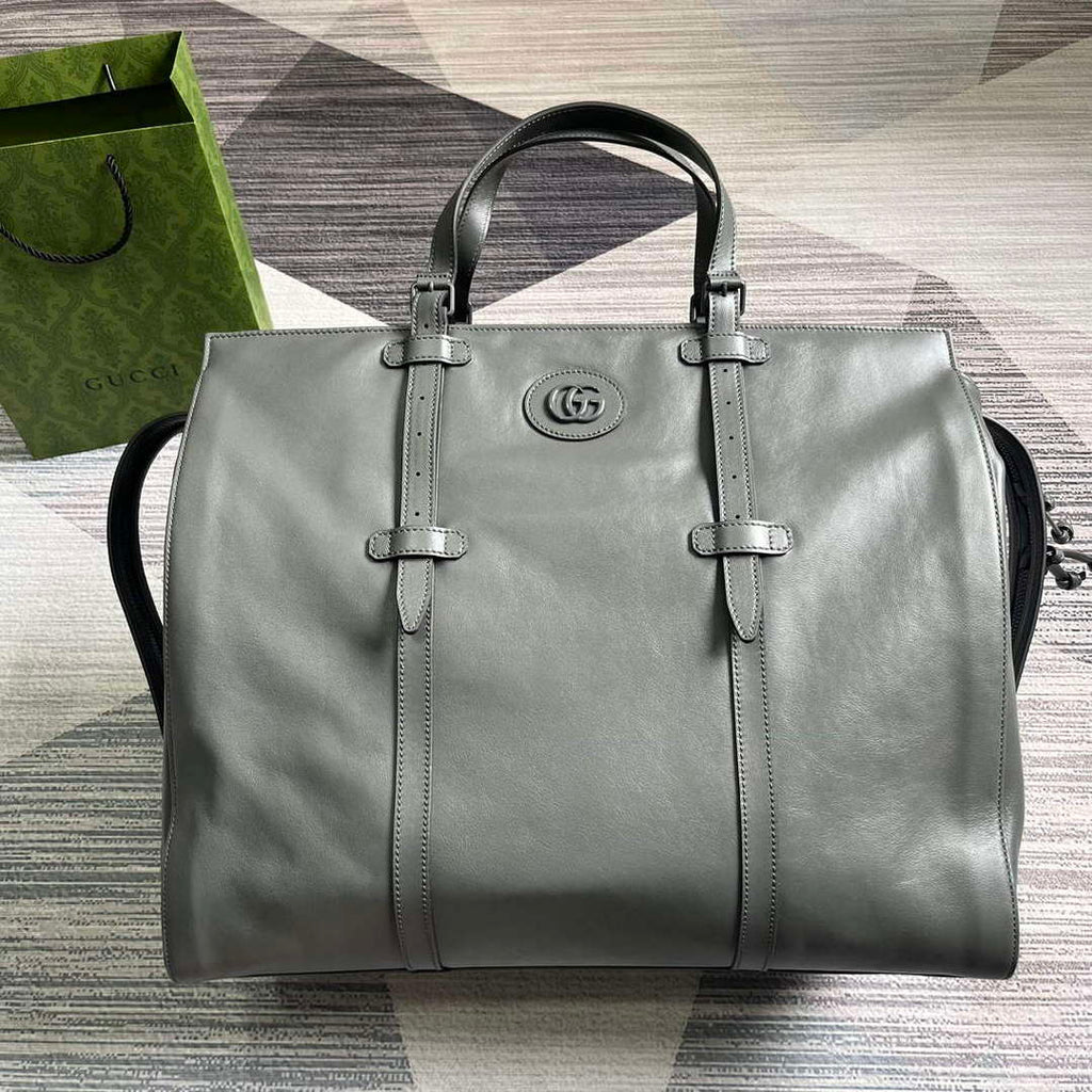 Gucci 725683 Large Tote Bag With Tonal Double G Gray