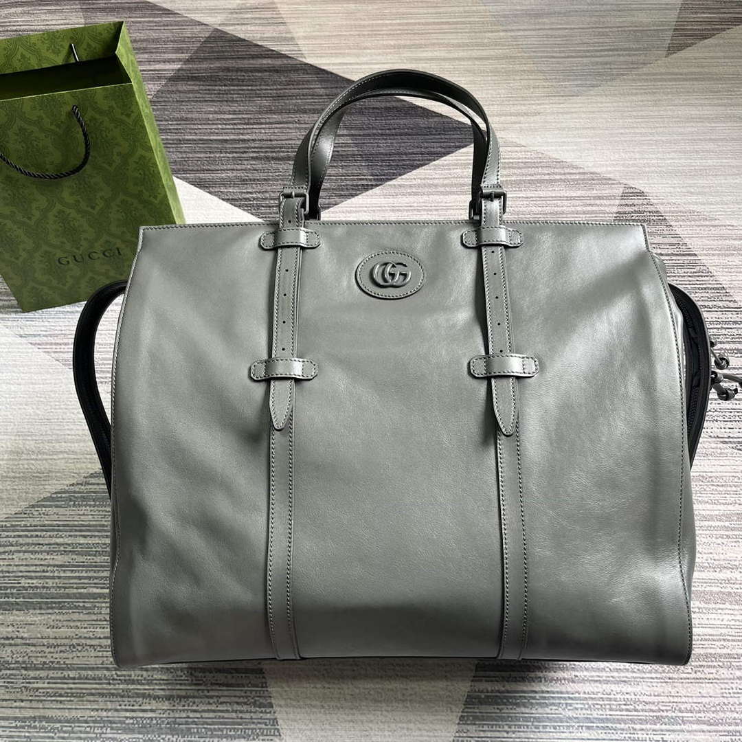 Gucci 725683 Large Tote Bag With Tonal Double G Gray - Default Title - View 1