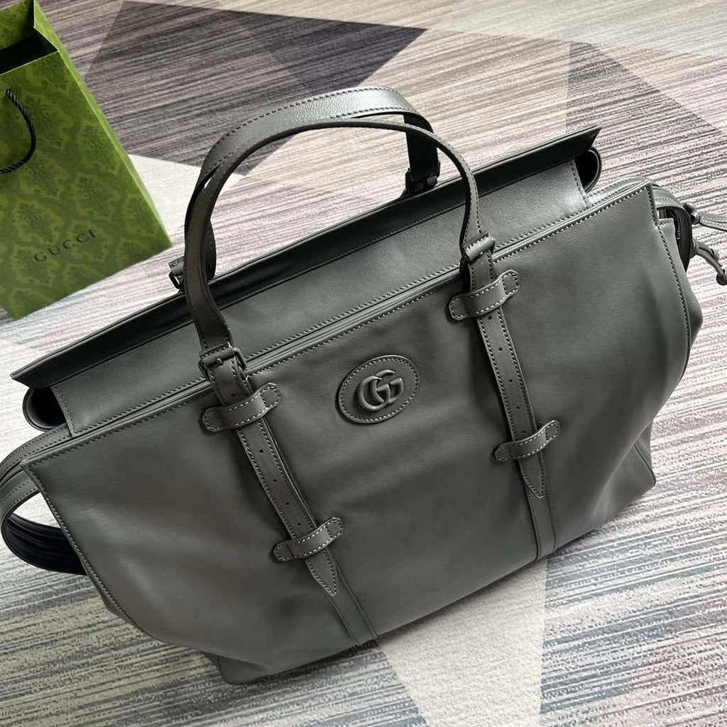 Gucci 725683 Large Tote Bag With Tonal Double G Gray