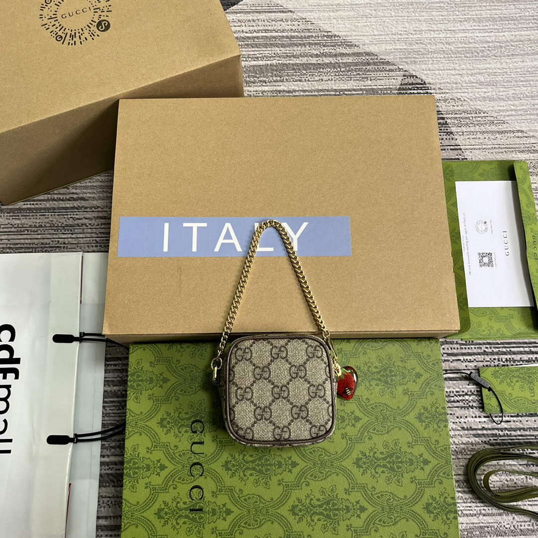 Gucci 726252 Strawberry Coin Purse with Double G Brown