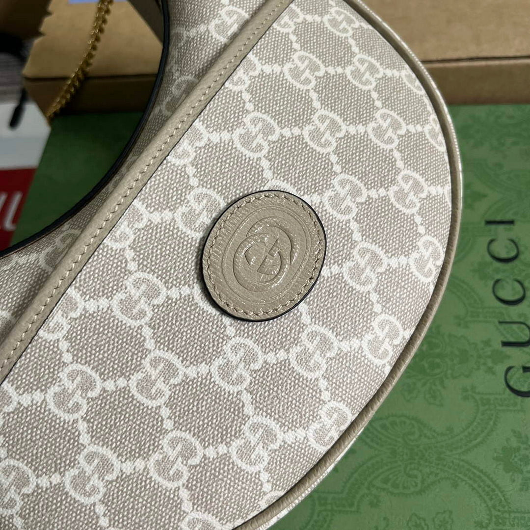 Gucci 726843 GG half-moon-shaped mini bag Oatmeal
