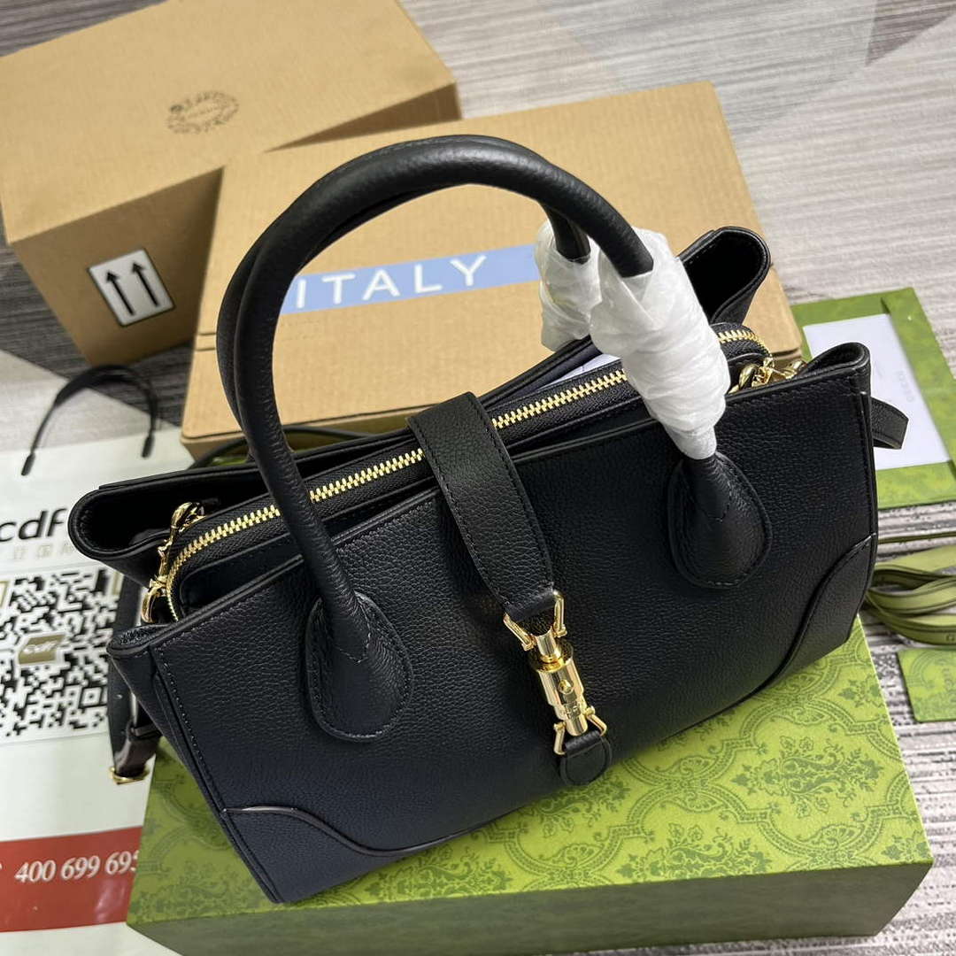 Gucci 727810 Jackie 1961 Small Natural Grain Tote Bag Black - Default Title - View 7