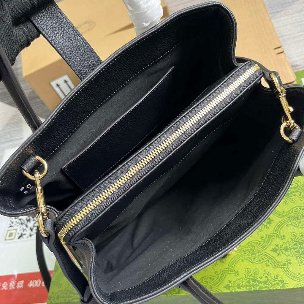 Gucci 727810 Jackie 1961 Small Natural Grain Tote Bag Black