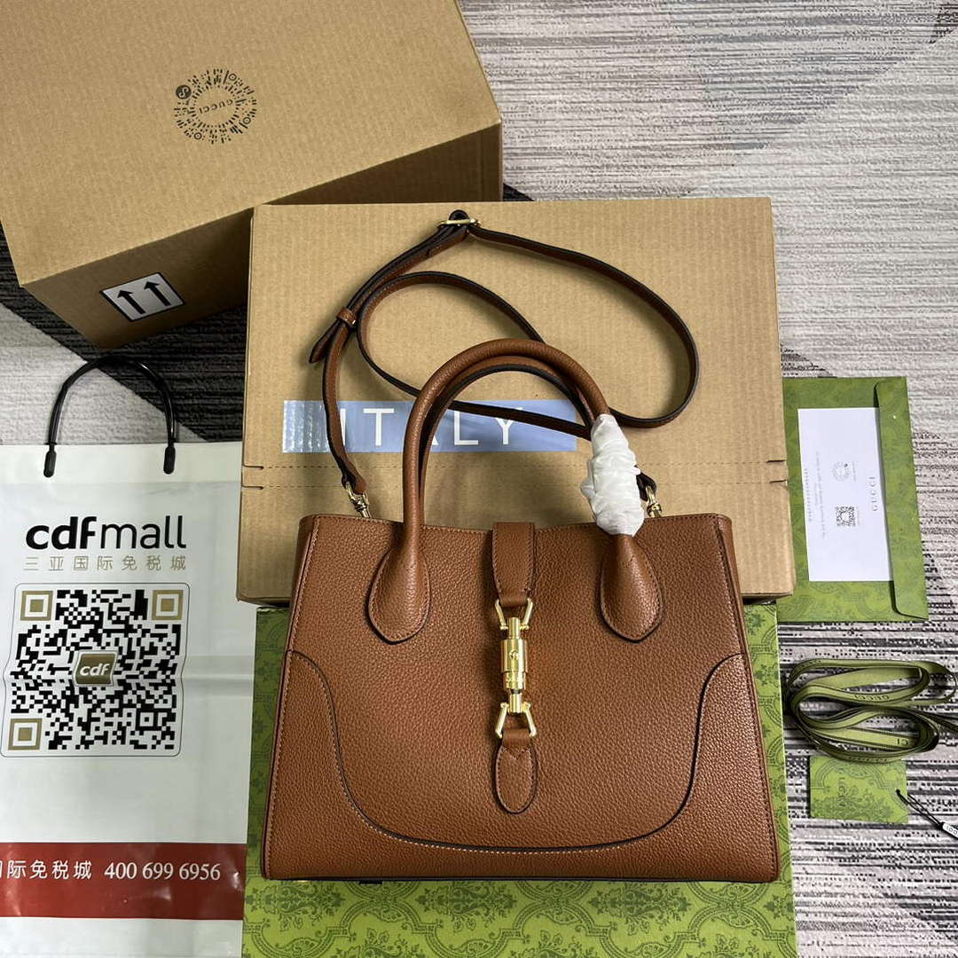 Gucci 727810 Jackie 1961 Small Natural Grain Tote Bag Brown - Default Title - View 1