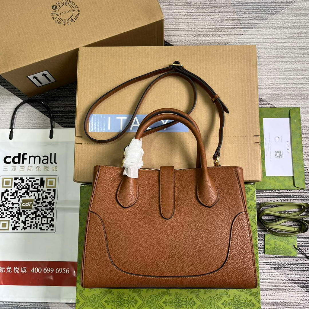 Gucci 727810 Jackie 1961 Small Natural Grain Tote Bag Brown