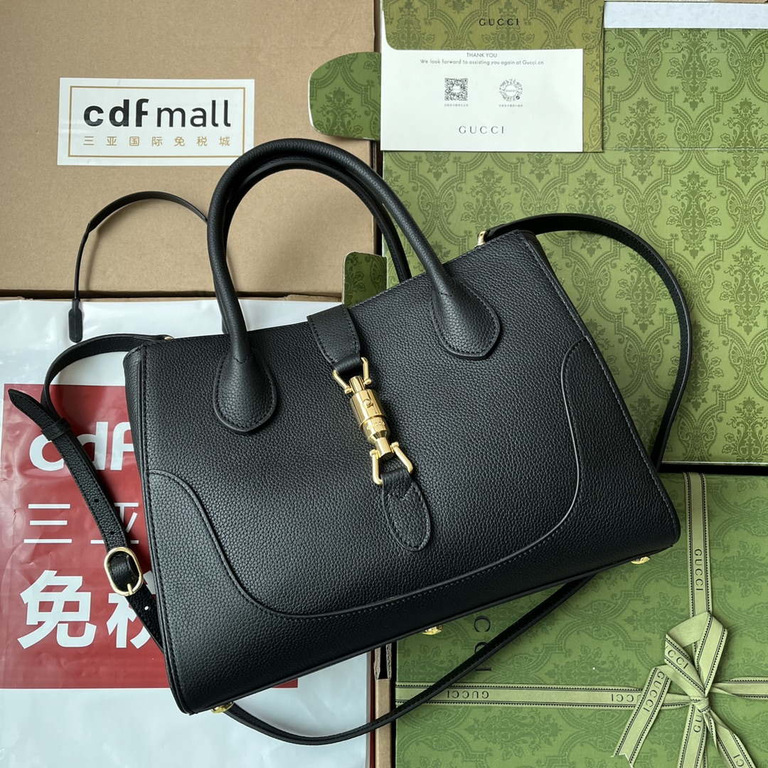 Gucci 727810 Jackie 1961 small natural grain tote in black leather - Default Title - View 1