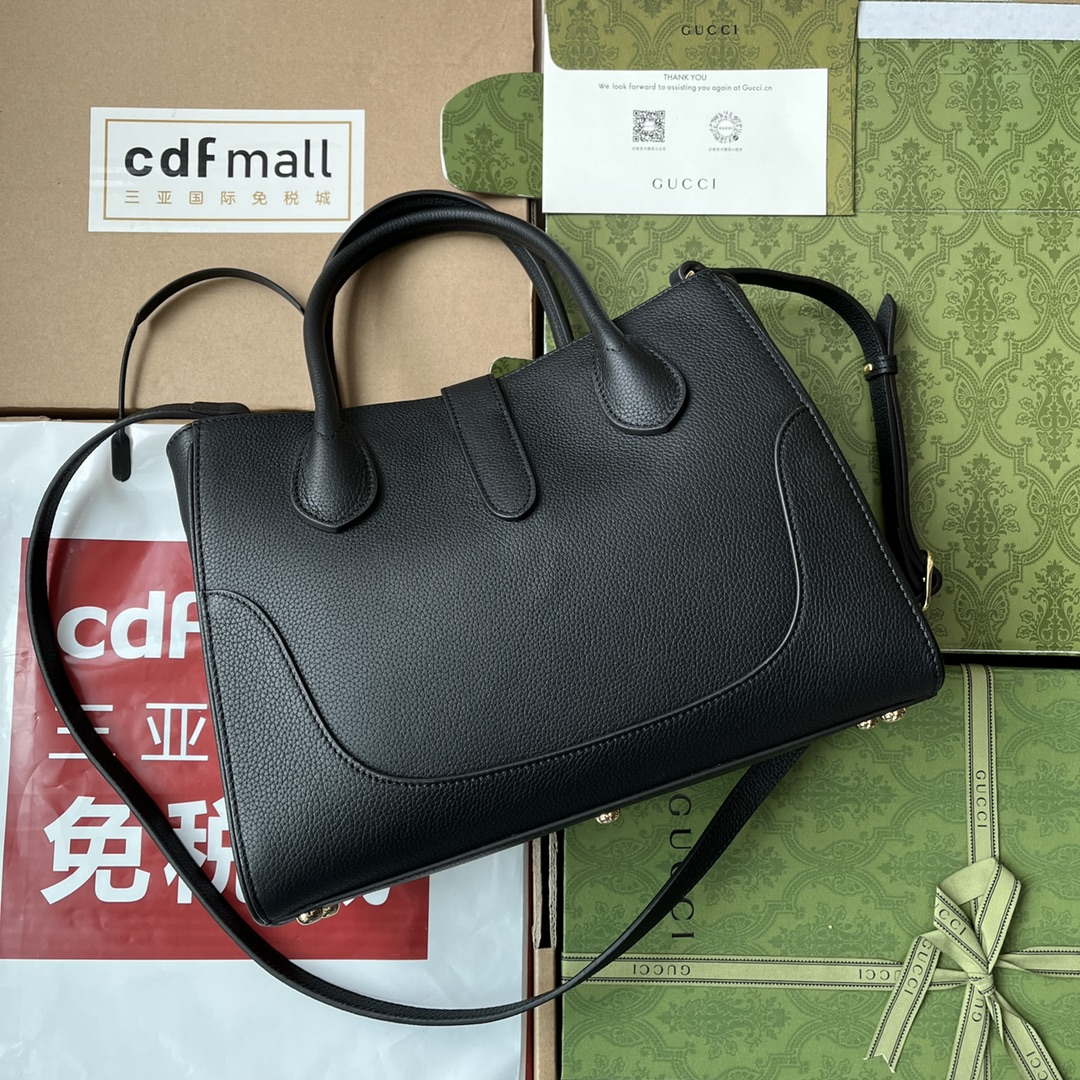 Gucci 727810 Jackie 1961 small natural grain tote in black leather - Default Title - View 2