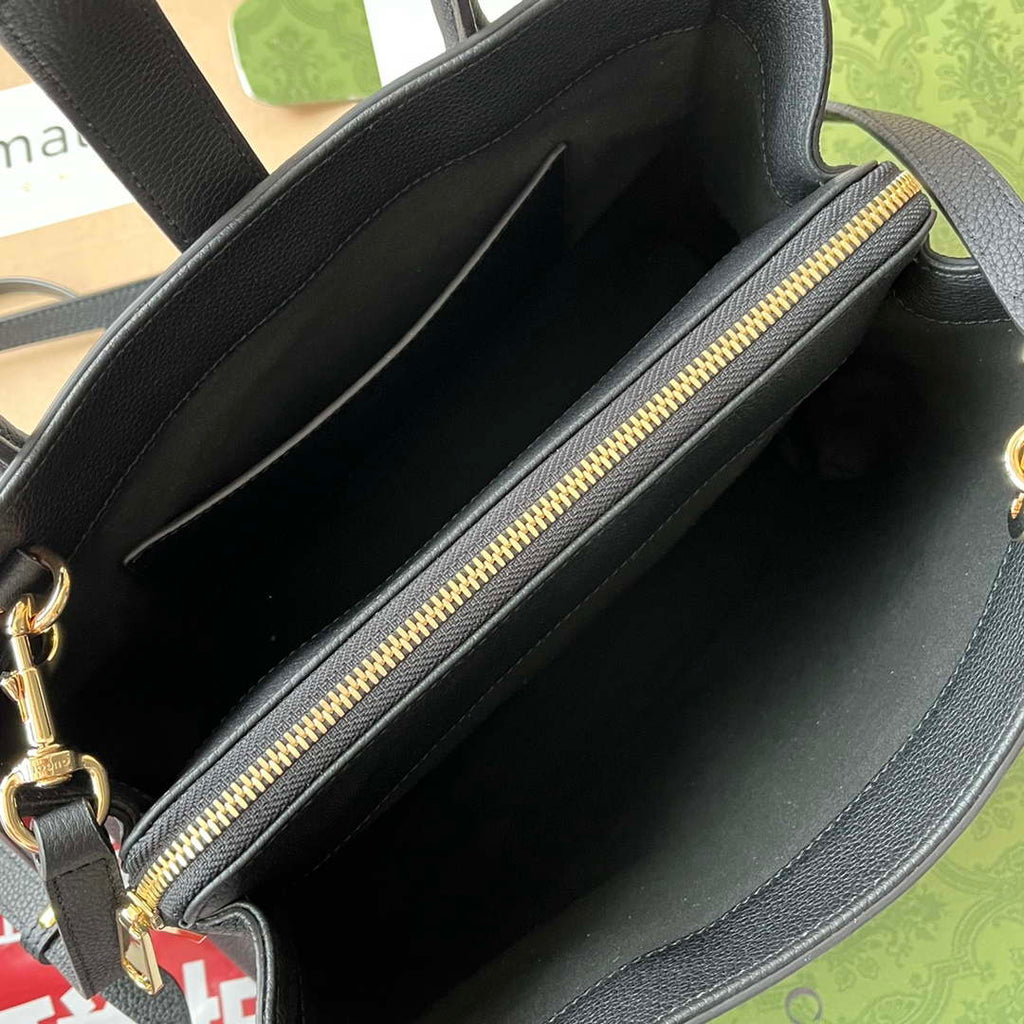 Gucci 727810 Jackie 1961 small natural grain tote in black leather