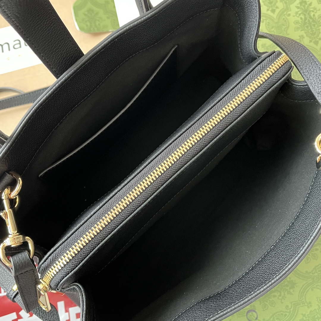 Gucci 727810 Jackie 1961 small natural grain tote in black leather