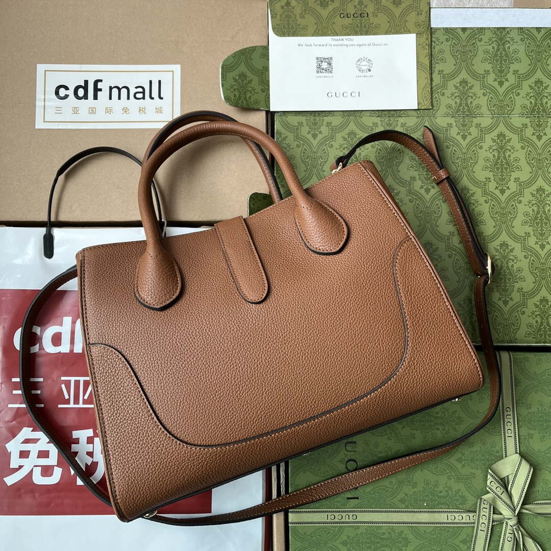 Gucci 727810 Jackie 1961 small natural grain tote in brown leather - Default Title - View 2