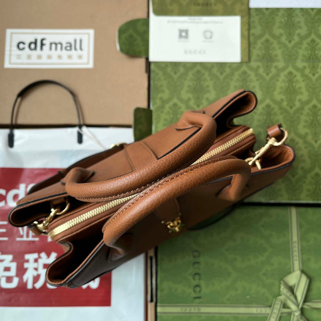 Gucci 727810 Jackie 1961 small natural grain tote in brown leather