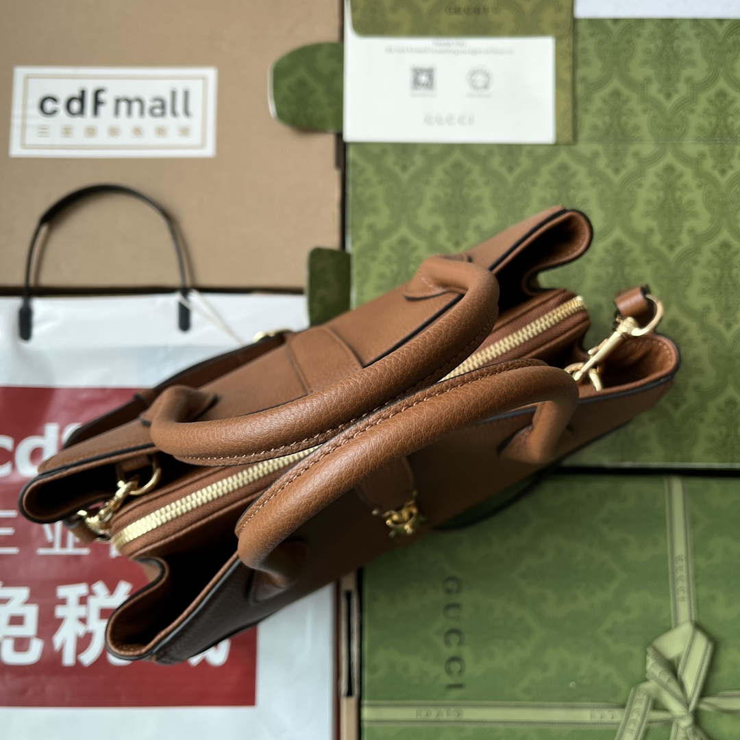 Gucci 727810 Jackie 1961 small natural grain tote in brown leather