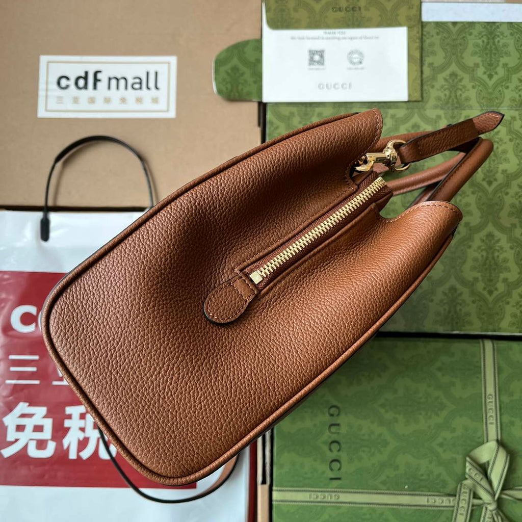 Gucci 727810 Jackie 1961 small natural grain tote in brown leather