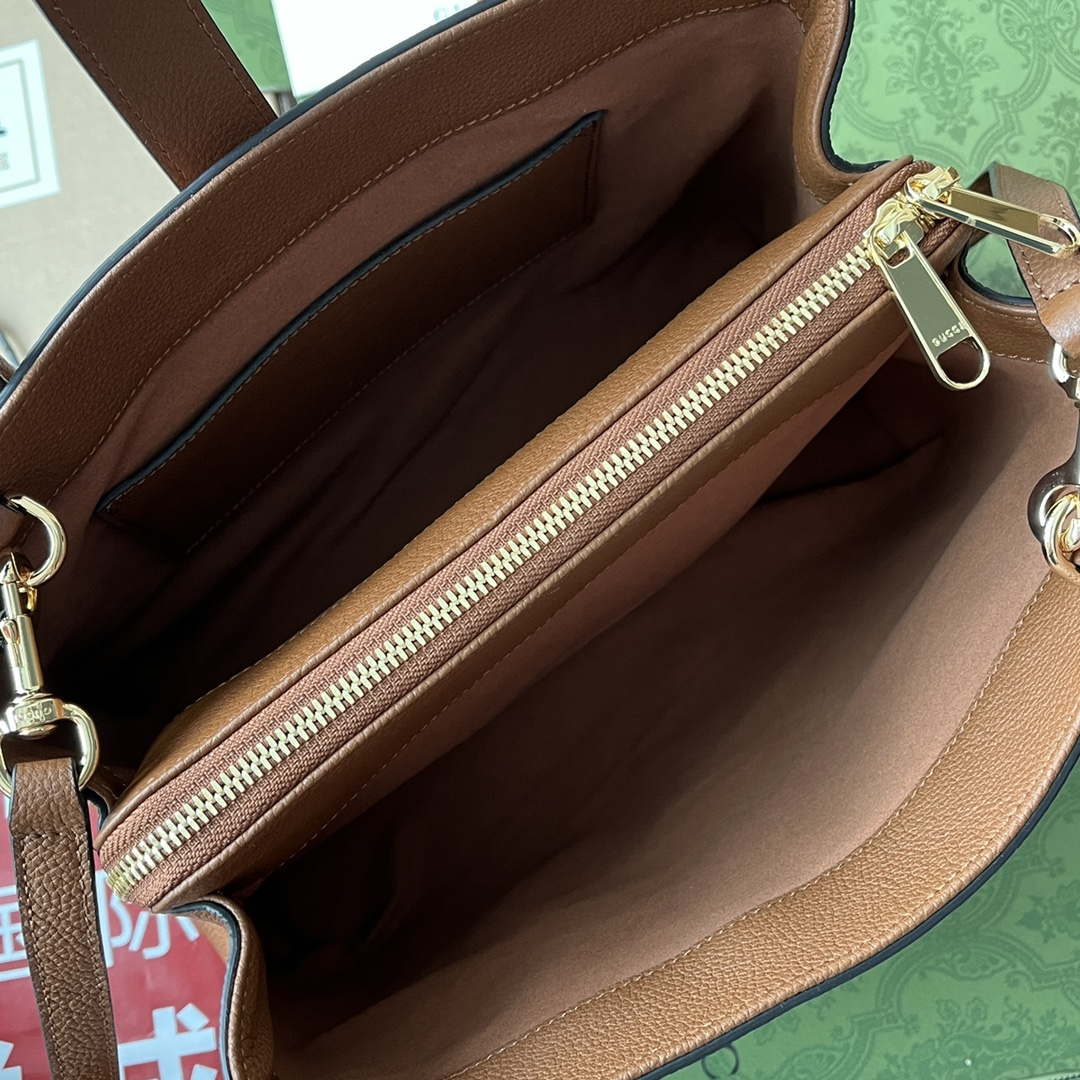 Gucci 727810 Jackie 1961 small natural grain tote in brown leather - Default Title - View 9
