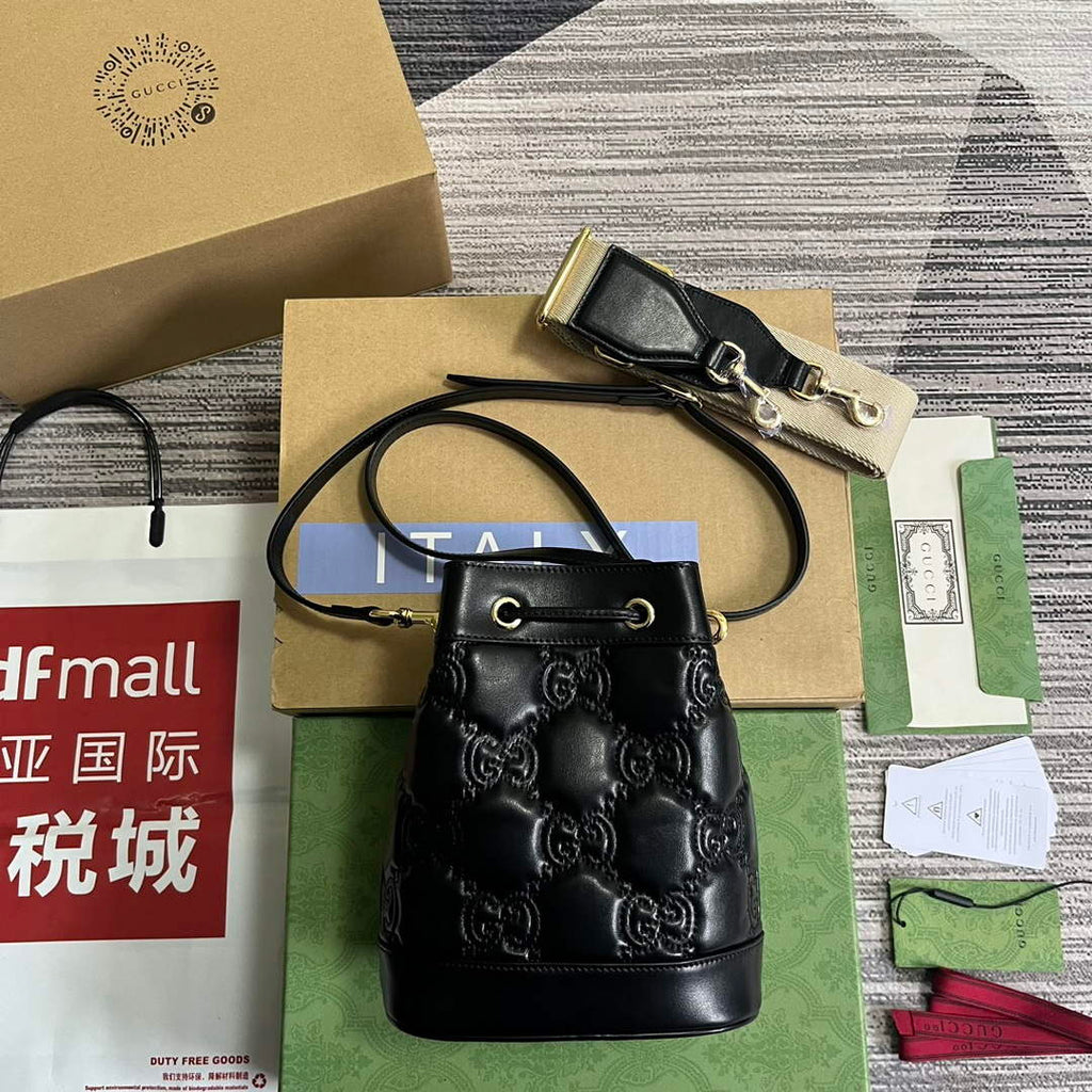 Gucci 728231 GG Matelass¨¦ Bucket Bag Black
