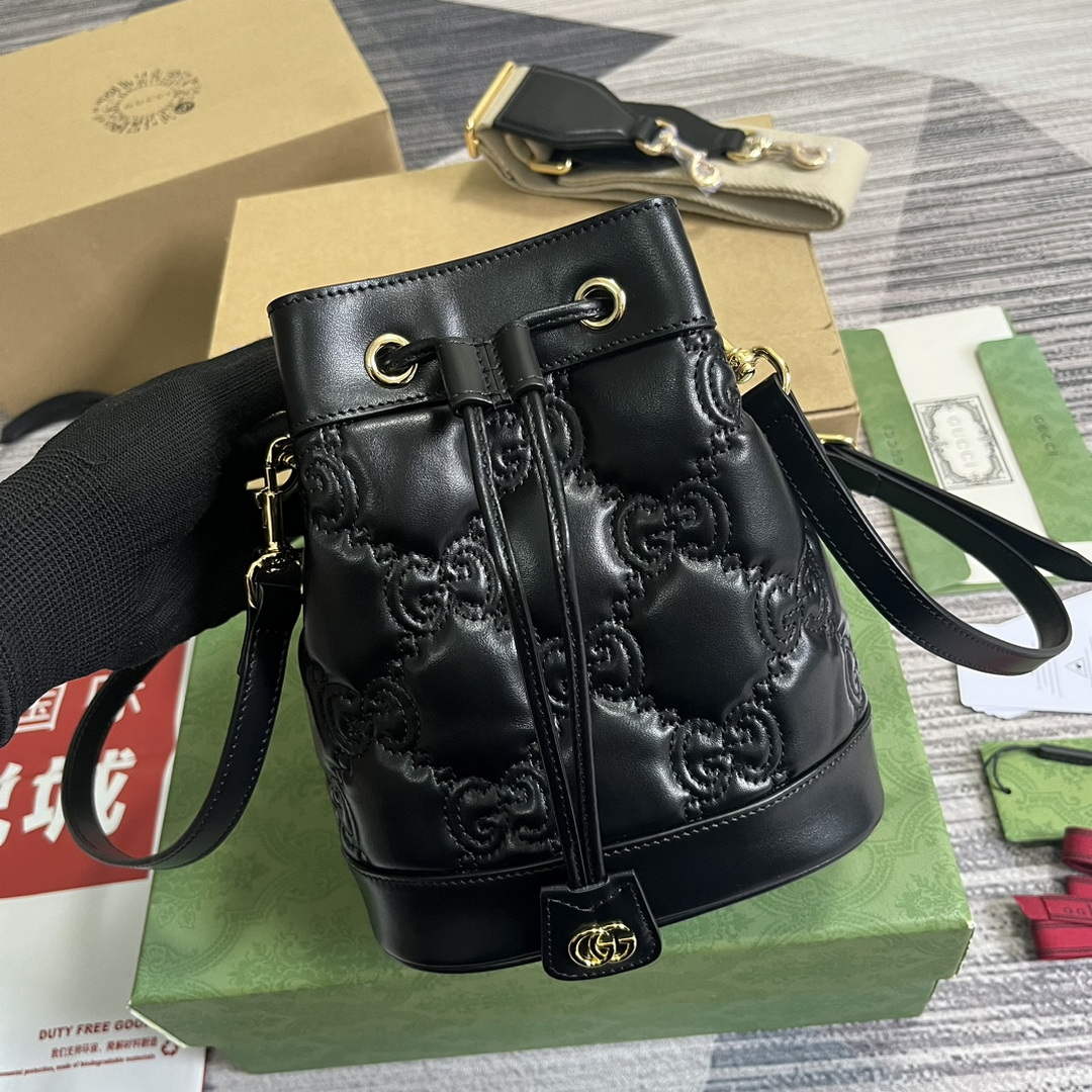 Gucci 728231 GG Matelass¨¦ Bucket Bag Black