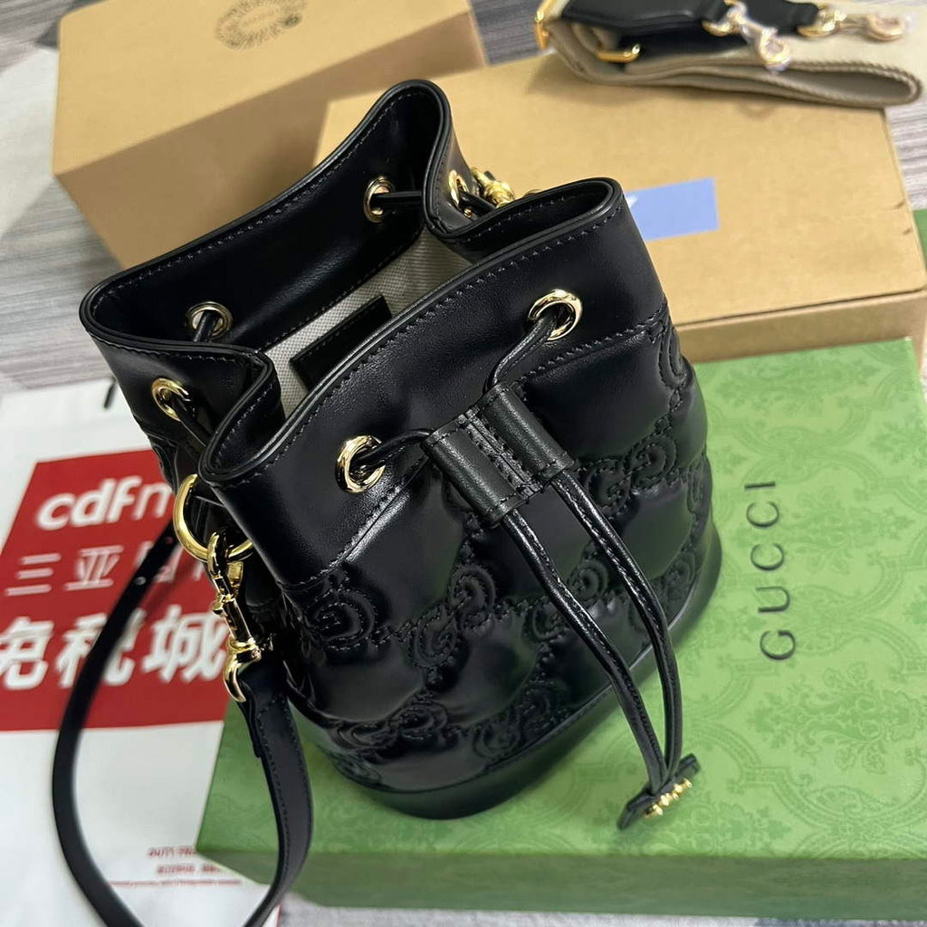 Gucci 728231 GG Matelass¨¦ Bucket Bag Black