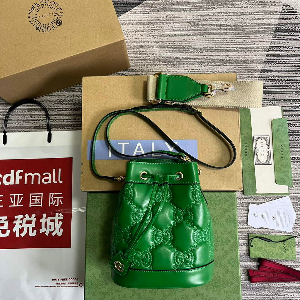 Gucci 728231 GG Matelass¨¦ Bucket Bag Green