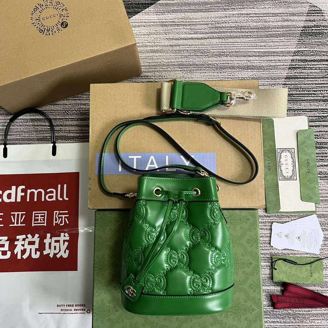 Gucci 728231 GG Matelass¨¦ Bucket Bag Green