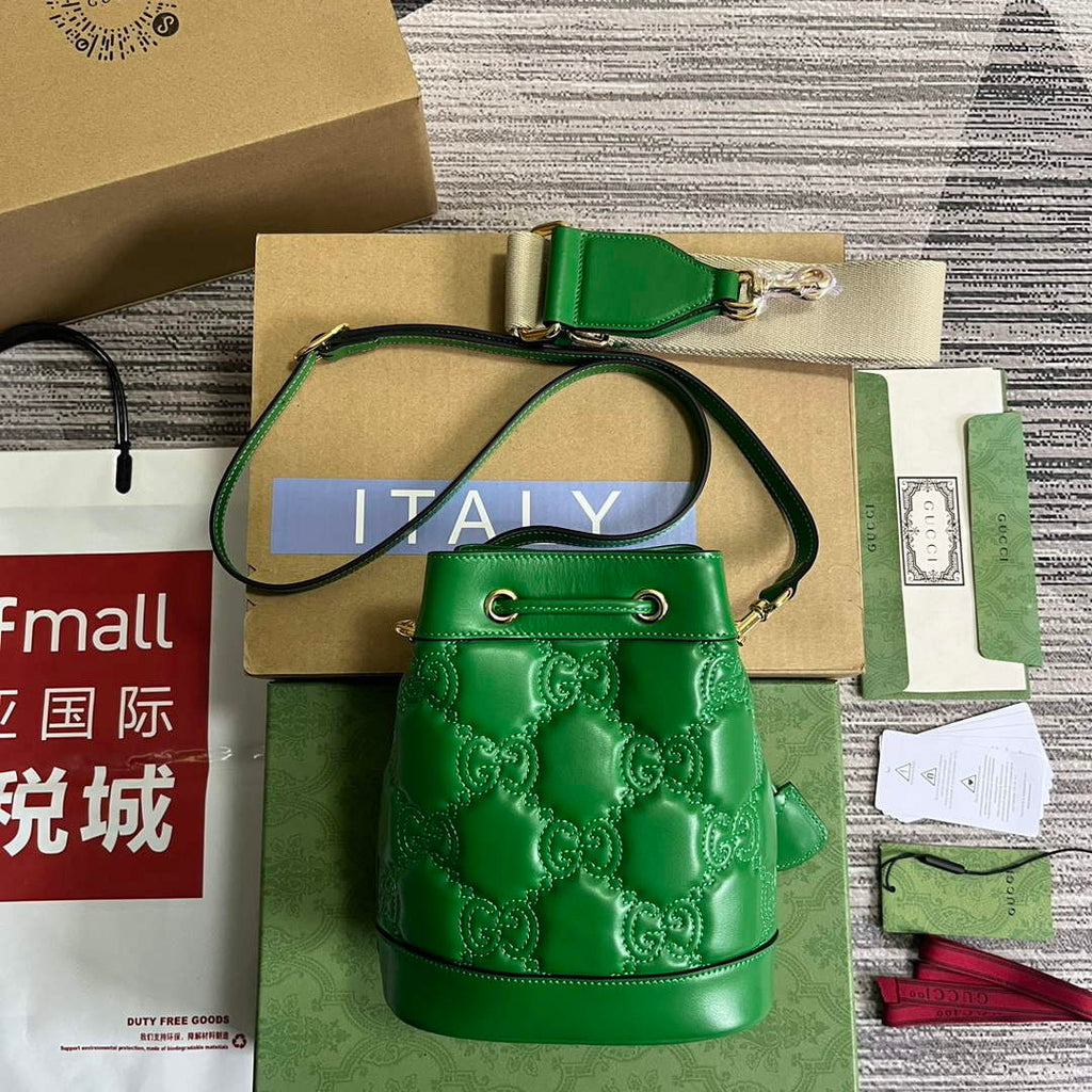 Gucci 728231 GG Matelass¨¦ Bucket Bag Green