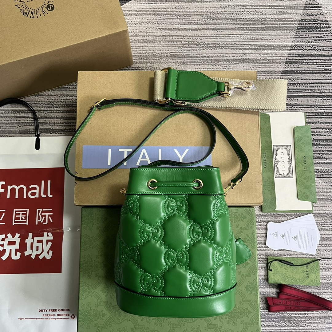Gucci 728231 GG Matelass¨¦ Bucket Bag Green