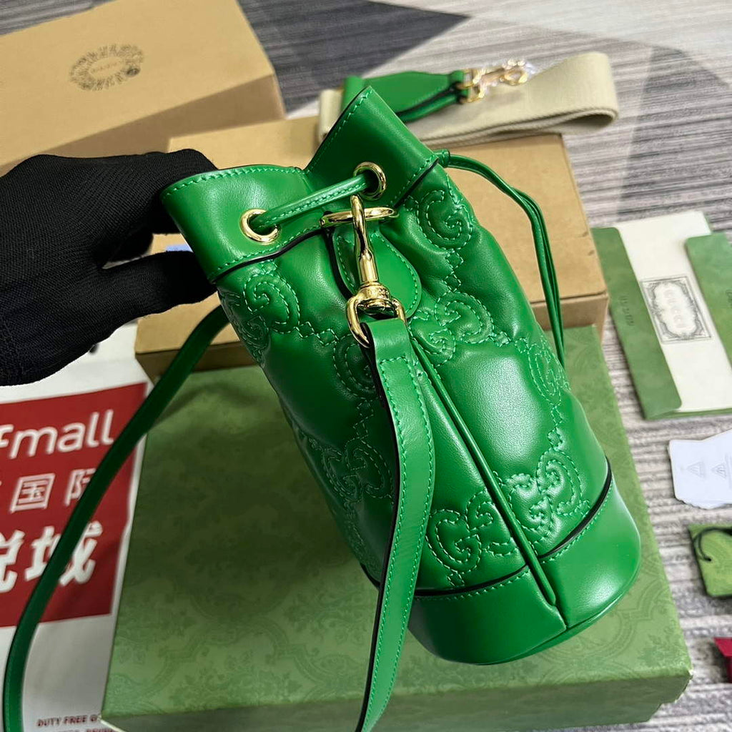 Gucci 728231 GG Matelass¨¦ Bucket Bag Green
