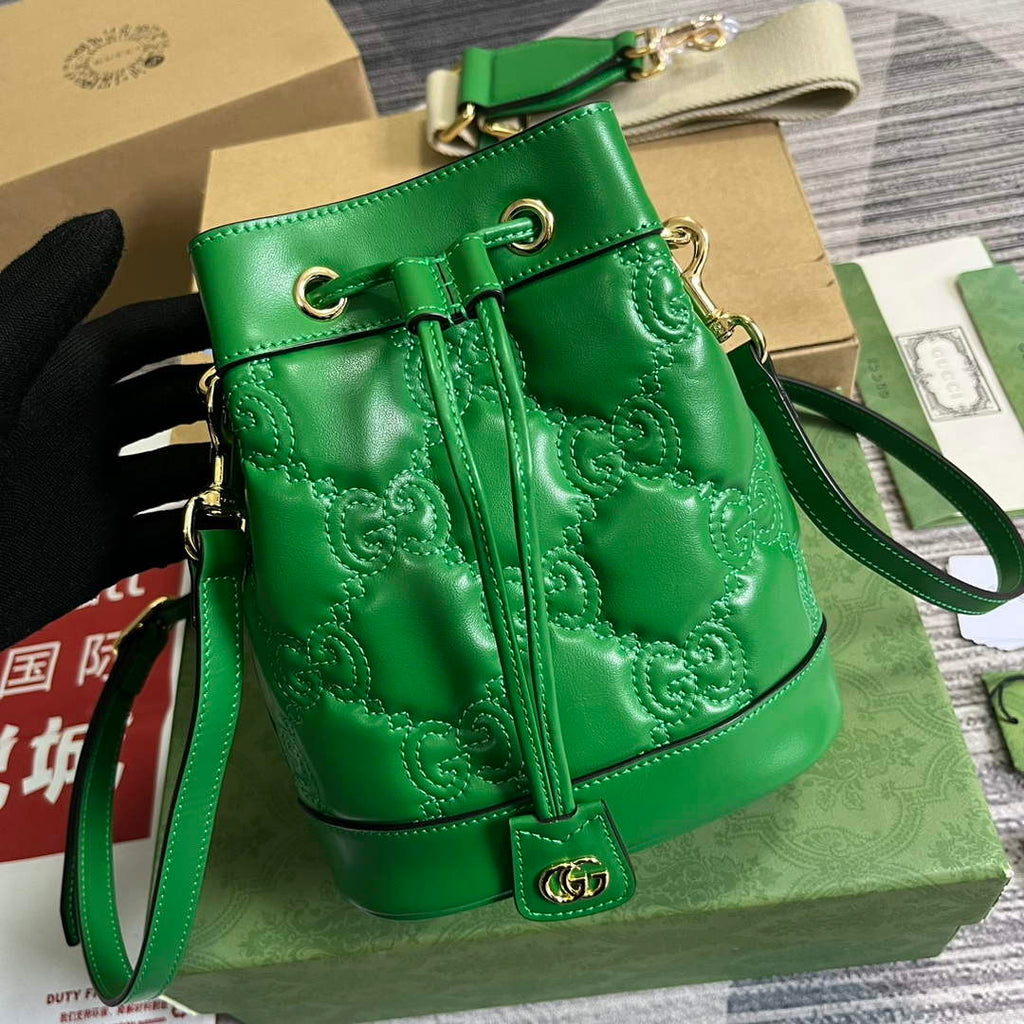 Gucci 728231 GG Matelass¨¦ Bucket Bag Green
